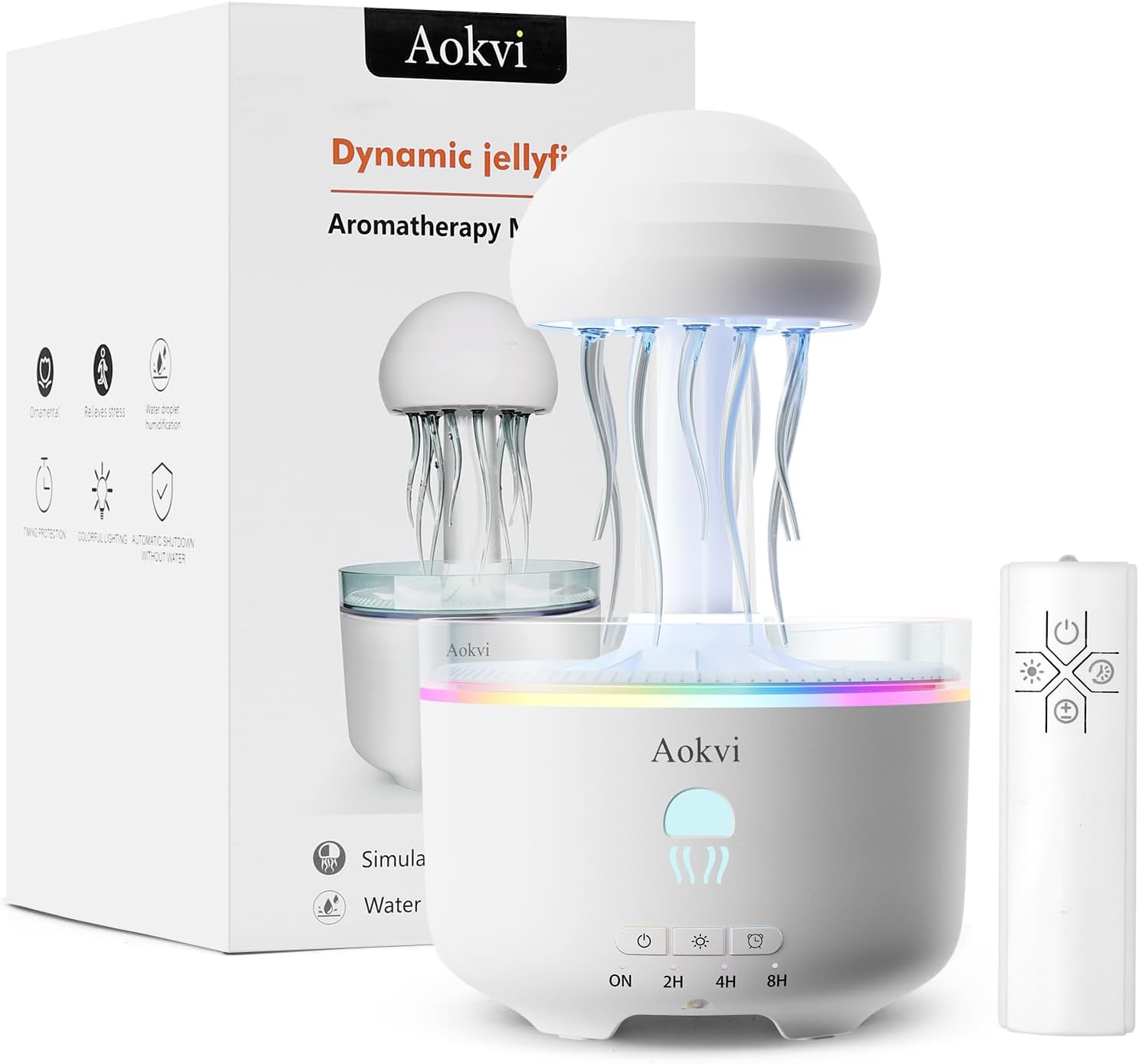 300ML Jellyfish Essential Oil Diffuser, Quiet Aromatherapy Mist Diffusers for Essential Oils, with 7 LED Color Changing Light and Auto-Off Switch, Suitable and Families Humidifiers for Bedroom(White)