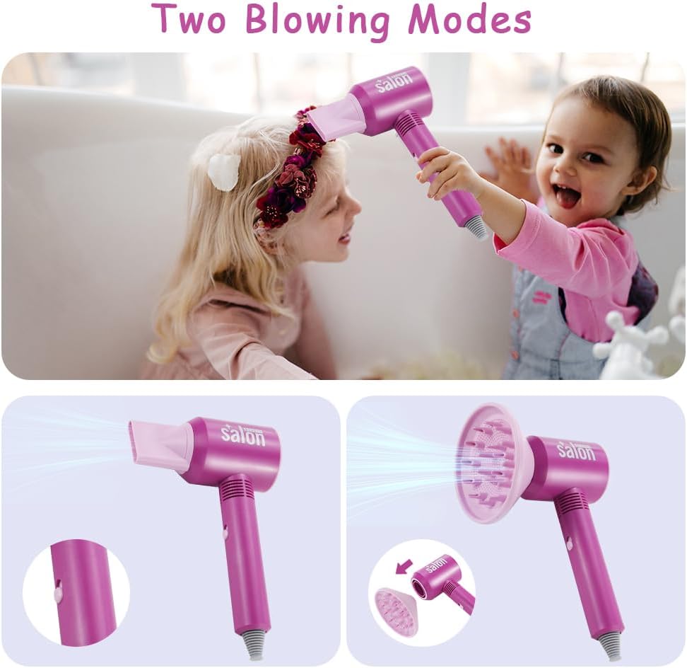 15-Piece Kids Beauty Salon Toy Set with Pretend Blow Dryer and Styling Accessories - Image 4