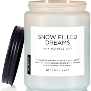 M&SENSE Snow Filled Dreams - Jasmine & Pine Large Scented Candles, 19.4oz 110 Hour Clean Non Toxic Long Lasting Candle Organic Natural Soy Wax Candle Gifts for Women Men