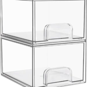Vtopmart 2 Pack Clear Stackable Storage Drawers, 4.4'' Tall Acrylic Bathroom Makeup Organizer,Plastic Storage Bins For Vanity, Undersink, Kitchen Cabinets, Pantry, Home Organization