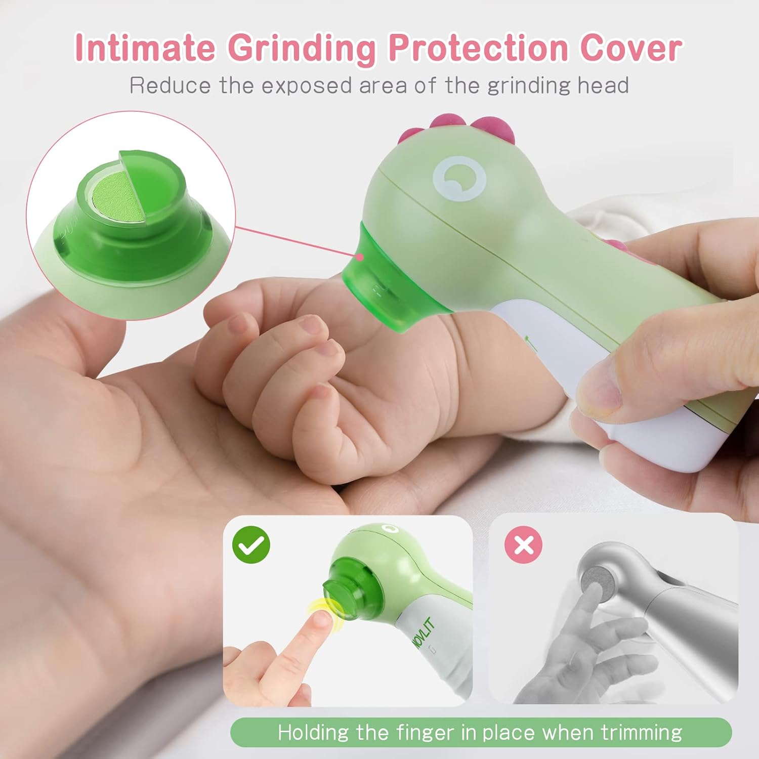 Electric Baby Nail File and Trimmer Set with LED Light and 10 Grinding Heads for Newborns and Adults - Image 2