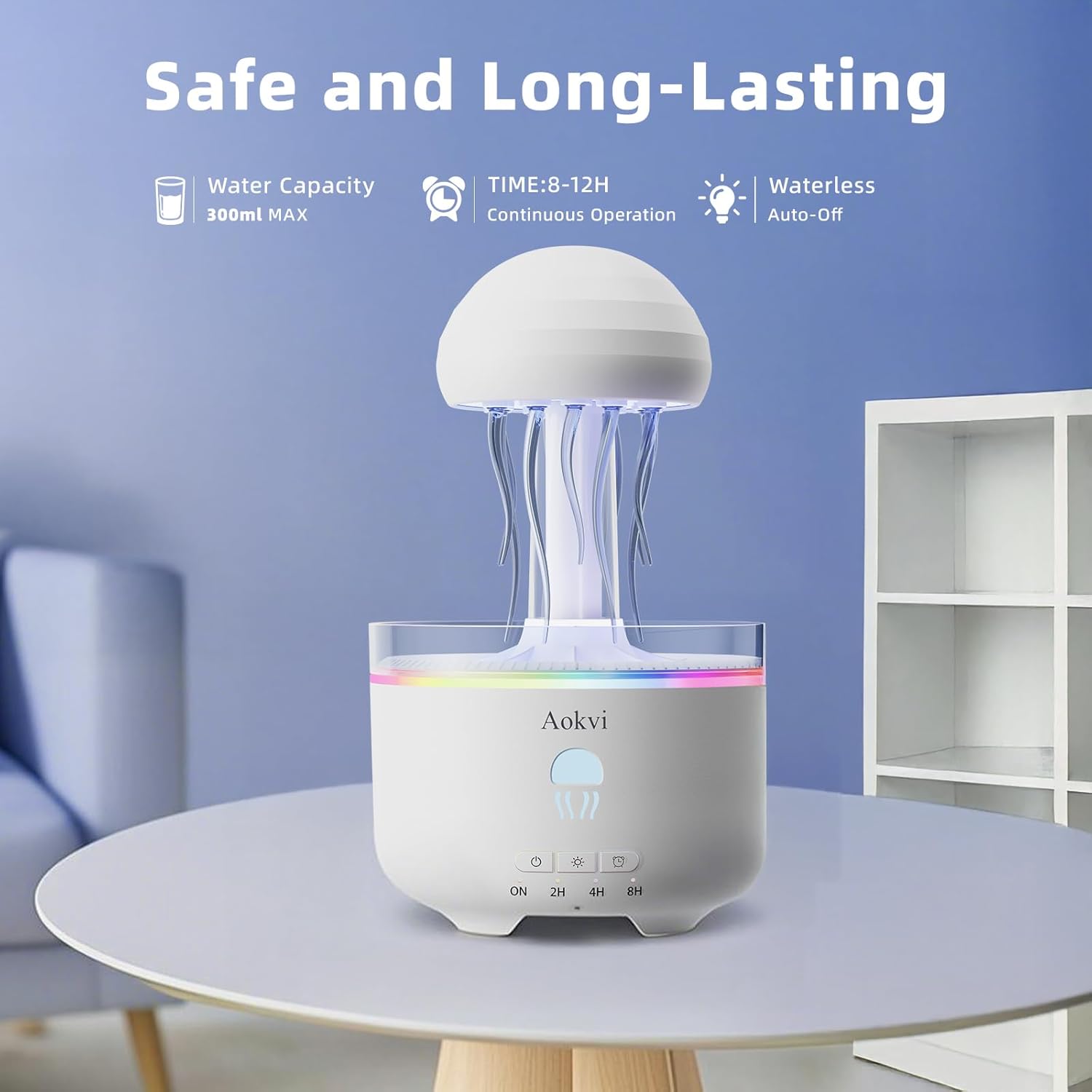 300ML Jellyfish Essential Oil Diffuser with 7 LED Lights and Auto-Off for Bedroom - Image 7