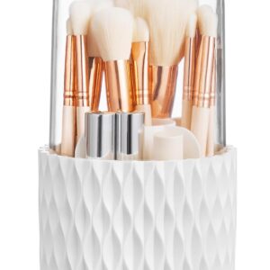 HBlife Makeup Brush Holder with Lid 360 Rotating Makeup Brush Organizer with Cover Cosmetic Organizer Dustproof Makeup Brushes Container Spinning Brush Holder for Vanity and Bathroom, Ripple