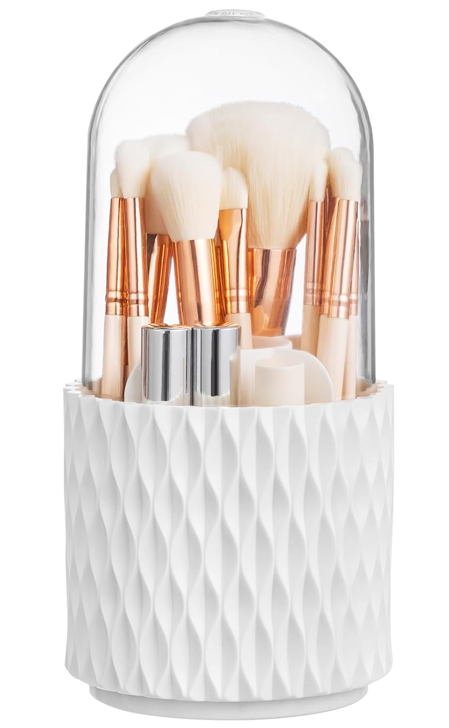 HBlife Makeup Brush Holder with Lid 360 Rotating Makeup Brush Organizer with Cover Cosmetic Organizer Dustproof Makeup Brushes Container Spinning Brush Holder for Vanity and Bathroom, Ripple