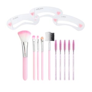 BenePoint 10Pcs Makeup Brush Set, Eyeshadow Brushes with Blush Brush, Lip Brush, Duel Use Eyebrow Brush, 5Disposable Lash Spoolies and 3Eyebrow Cards, Professional Makeup Brushes, pink
