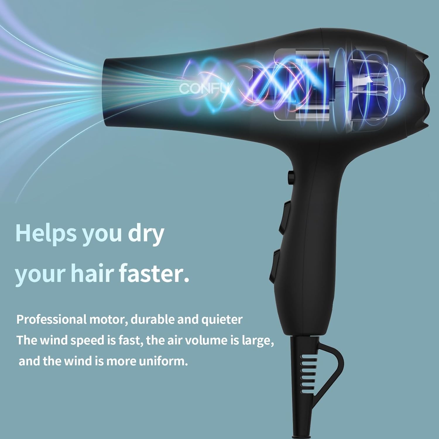 CONFU Professional Ionic Hair Dryer with Diffuser, AC Motor, Fast Drying Low Noise for Men Women - Image 2