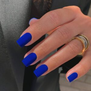 Matte Royal Blue Press on Nails Medium Square, SXVME Natural Acrylic Glue on Nails Medium Length Coffin Nails Press ons Short Gel Nail, Thick Reusable Fake Nail Solid Color 24 PCS