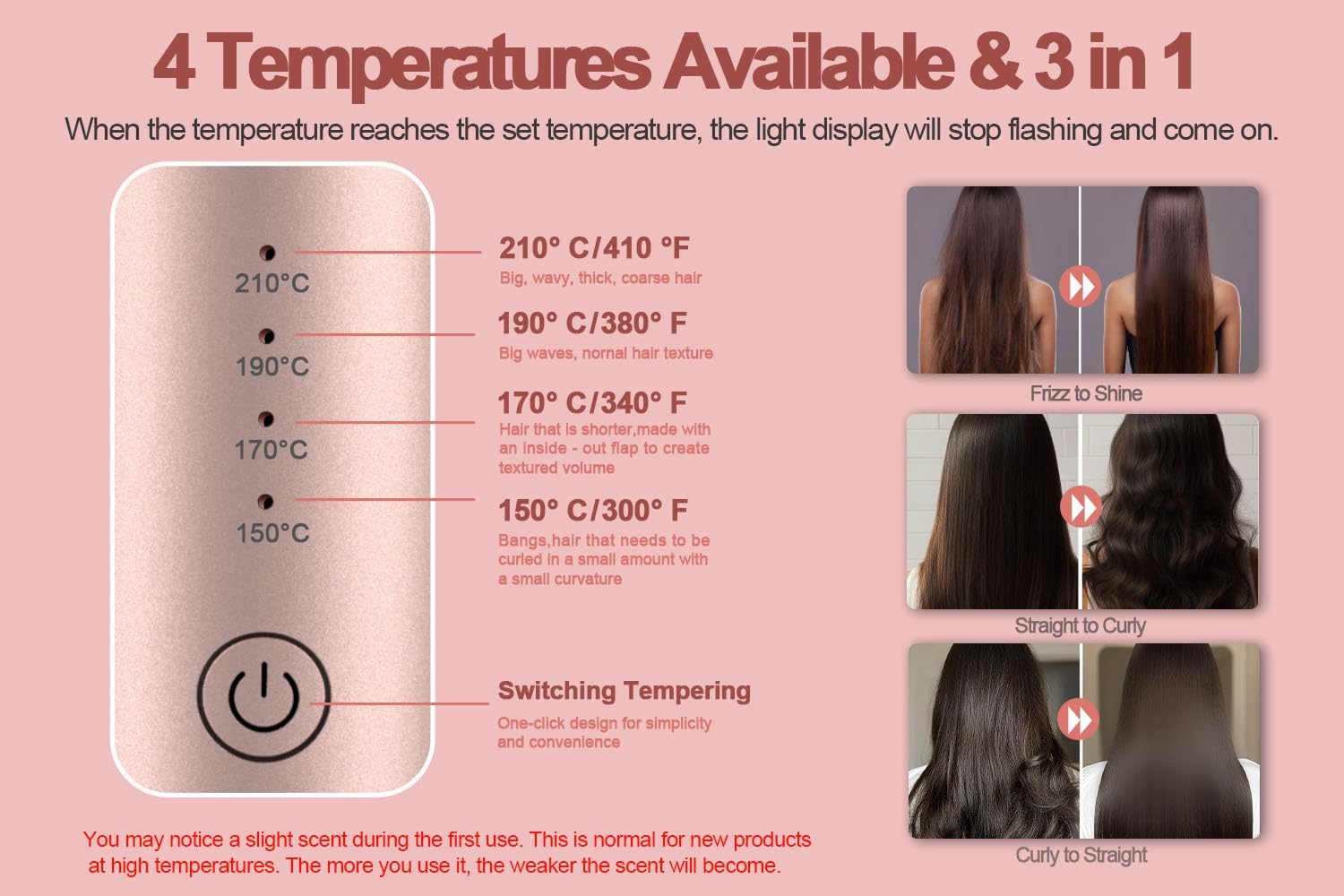 Portable Pink Cordless Mini Hair Curling Iron Brush 3-in-1 Heated Comb USB Rechargeable - Image 7