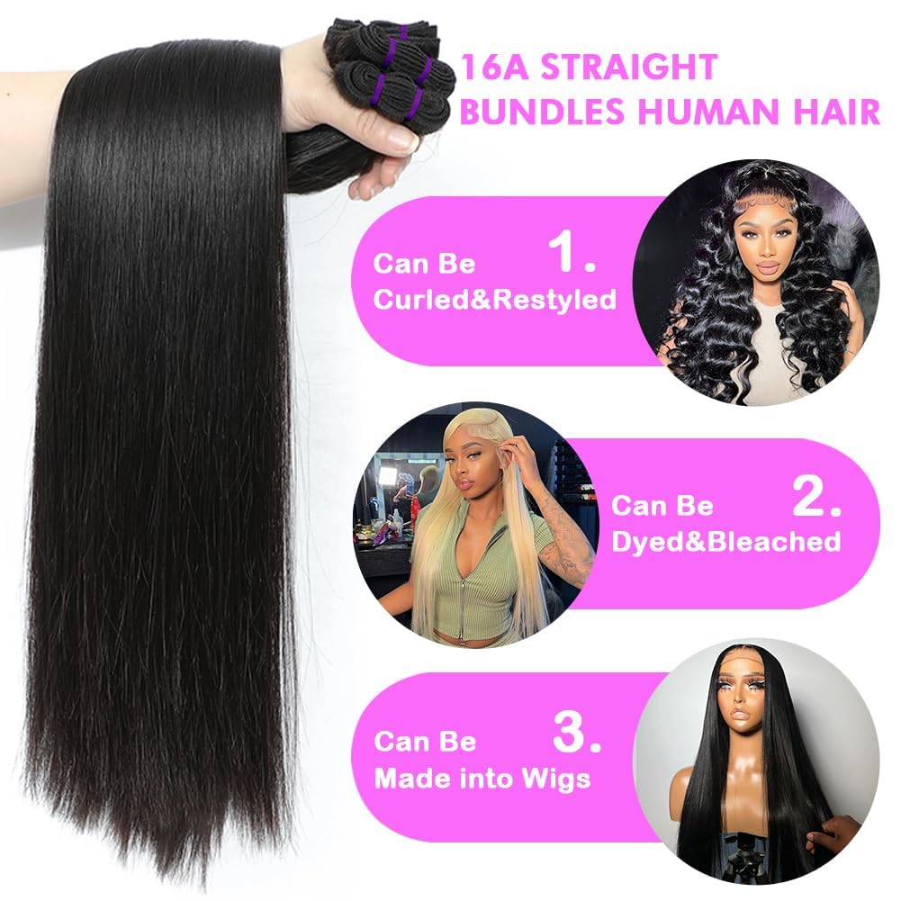 16 Inch Straight 4 Bundles 100% Unprocessed Brazilian Virgin Remy Hair Extensions Natural Black - Image 4