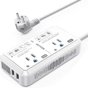 European Travel Plug Adapter 220V to 110V Voltage Converter US to Europe 2000W Electric Hair Dryer Step Down Outlet Converters for Europe Countries (White)