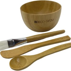 Face Mask Mixing Bowl Set Bamboo,4 Pack Diy Facial Tools For Skin Care,Facemask Mixing Tool Kit With Facial Mask Bowl,Spatula,Spoon,Brush Applicator,Facial Esthetician Supplies