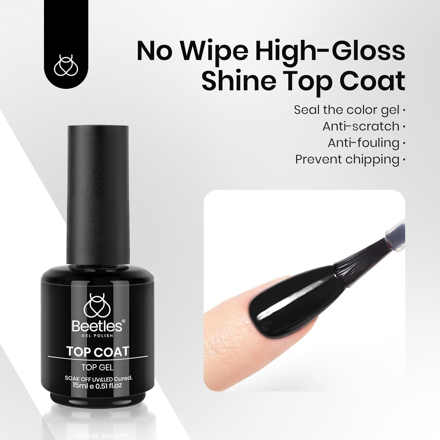 Beetles 3 Pc Gel Nail Polish Kit: Black Base Coat Top Coat Long Lasting Shine - Image 7
