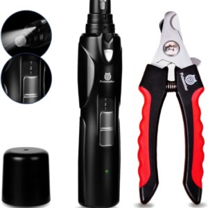 Dog Nail Grinder, Dog Nail Trimmers and Clippers Kit, 2-Speed and LED Light, Powerful Touch-Switch, Quiet and Low-Vibration Pet Nail Trimmers for Large Dogs, Medium, Small Dogs Cats Pets