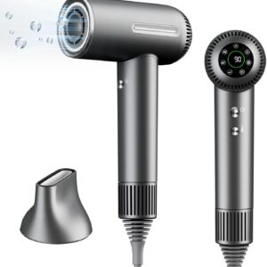 Hair Dryer, Negative Ionic Blow Dryer with 110,00RPM High-Speed Motor for Fast Drying Low Noise Thermo-Control Lightweight Portable Hairdryer with Magnetic Nozzle for Home Travel