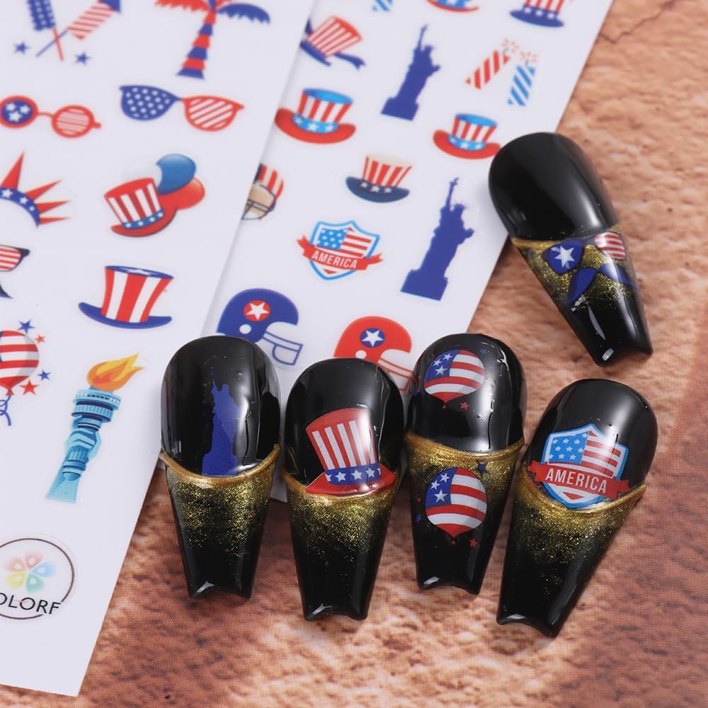 Patriotic Eagle Fireworks Nail Art Stickers - 8 Sheets, Self-Adhesive Design - Image 4