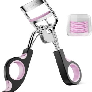 Eye Lash Curler with 6PCS Extra Replacement Strips, Whalrace Superior Curling Effect Eyelash Curlers, Easy & Comfortable to Grip and Use-Gpink
