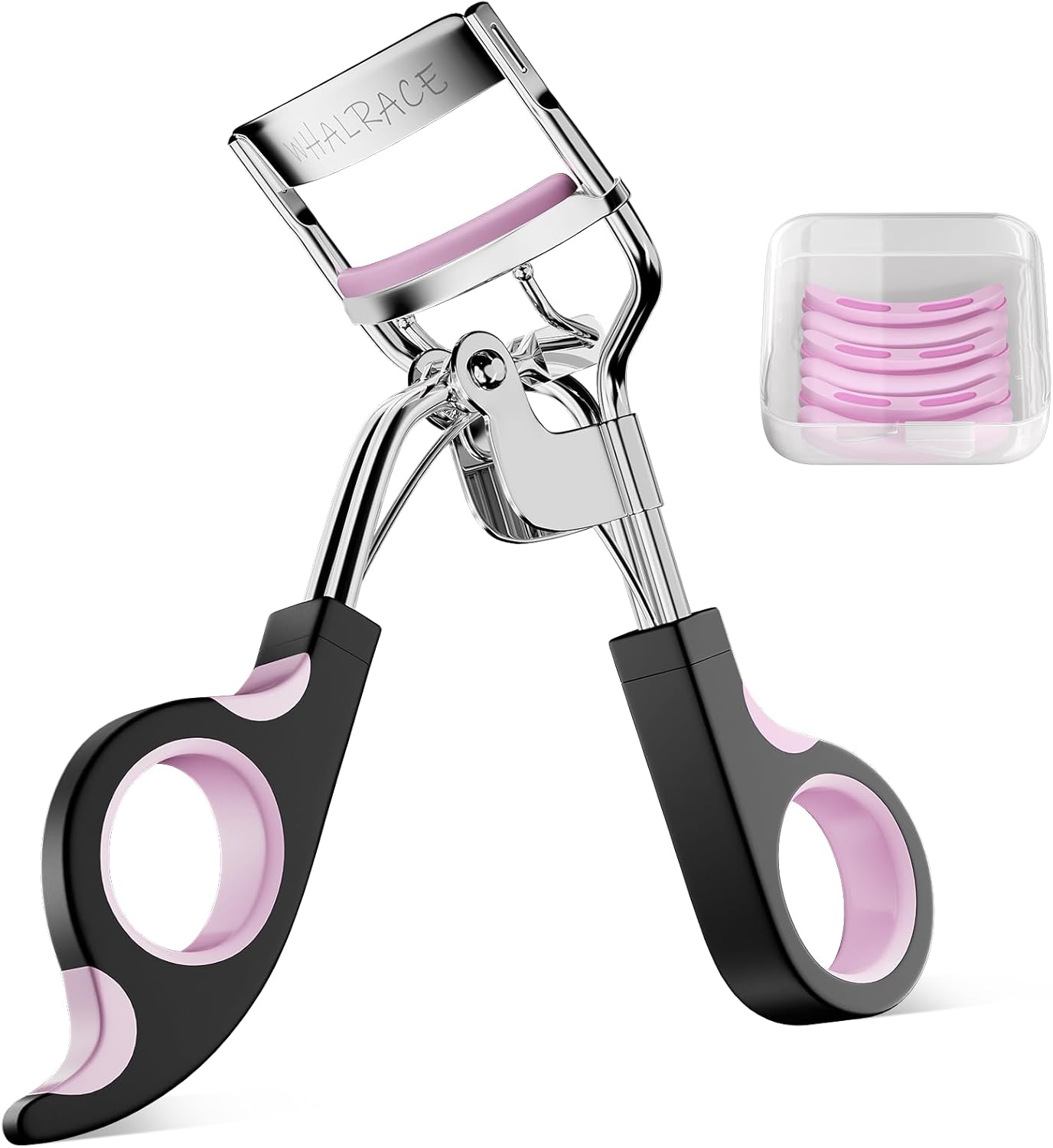 Eye Lash Curler with 6PCS Extra Replacement Strips, Whalrace Superior Curling Effect Eyelash Curlers, Easy & Comfortable to Grip and Use-Gpink