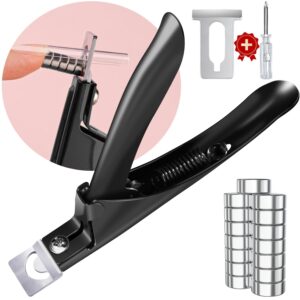 Black Premium Adjustable Nail Clippers with Magnets Sizers for Acrylic Nails, Stainless Steel Nail Cutter Trimmer for Artificial Fake False Tips Manicure Sharp Blade Clip Tool for Salon Beauty