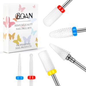 BQAN Nail Drill Bits Set, 6Pcs 3/32 In Drill Bit for Nail Tech Ceramic Bits for Remove Cuticle Acrylic Gel Polish Nail Manicure