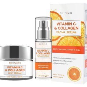 Vitamin C & Collagen Serum & Day Cream Set - Anti-Aging, Dark Spot Remover & Brightening - Dermatologist Tested Korean Skincare - Clean Beauty, Cruelty-Free, All Skin Types - 1.69 Fl. oz