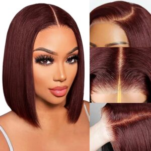 14Inch Wear and Go Glueless Reddish Brown Bob Wig Human Hair 7x5 Closure Wigs Human Hair Pre Plucked Pre Cut 200% Density Short Bob Wigs for Black Women Glueless Bob Wig