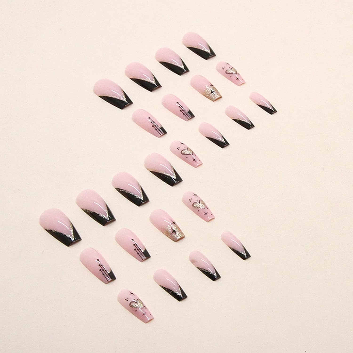 24 Piece Medium Square Press-On Nails Set Glitter Black Pink Nude - Image 3