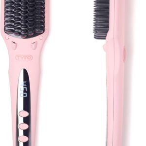 TYMO Ionic Hair Straightener Brush - Straightening Comb with 10M Negative Ions, 25s Heat-up, 16 Temps, Dual Voltage, LED Display | Ceramic Hot Comb Hair Brush Straightener for Women, Pink
