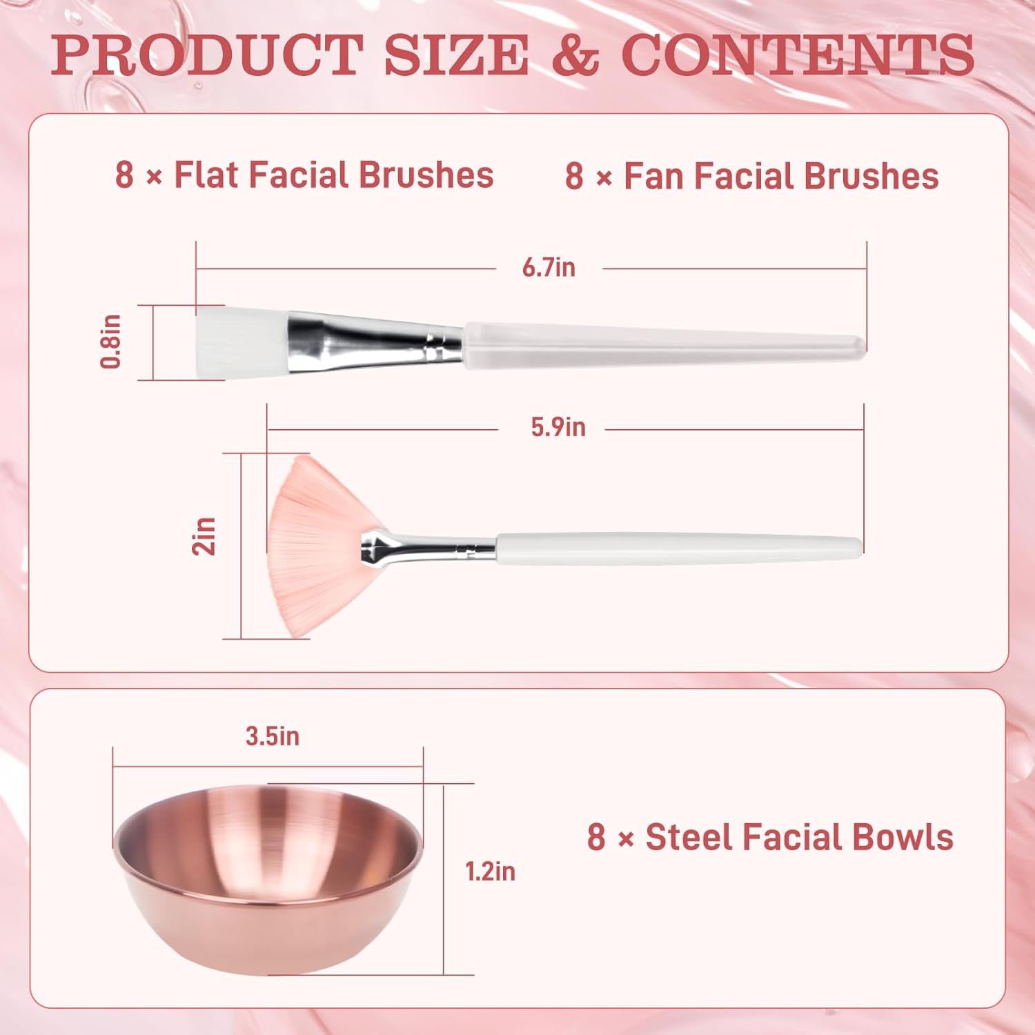 24Pcs Esthetician Supplies Set for Facials with Face Mask Brushes and Rose Gold Bowls - Image 2