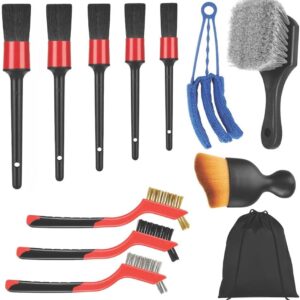 Car Detailing Brush Set, 11Pcs Car Detailing Kit Includes Car Interior Detailing Brushes, Car Wheel & Tire Brush for Rim Cleaner, Car Cleaning Brush for Dust, Engine Brush, Air Vent Brush