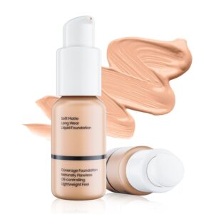 Matte Liquid Foundation Full Coverage - Flawless & Long-Lasting Oil Control Foundation Makeup, Lightweight Waterproof Concealer Cream for Dry and Oily Skin, 1 Fl Oz (#103 Warm Peach)