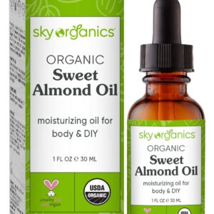 Sky Organics Organic Sweet Almond Oil, Soft & Soothe Body Oil for Skin Soothing, Moisture and Softness, For Rough, Dry & Sensitive Skin, 100% Pure Hexane-Free Vegan & Cruelty Free Body Care, 1 fl. Oz