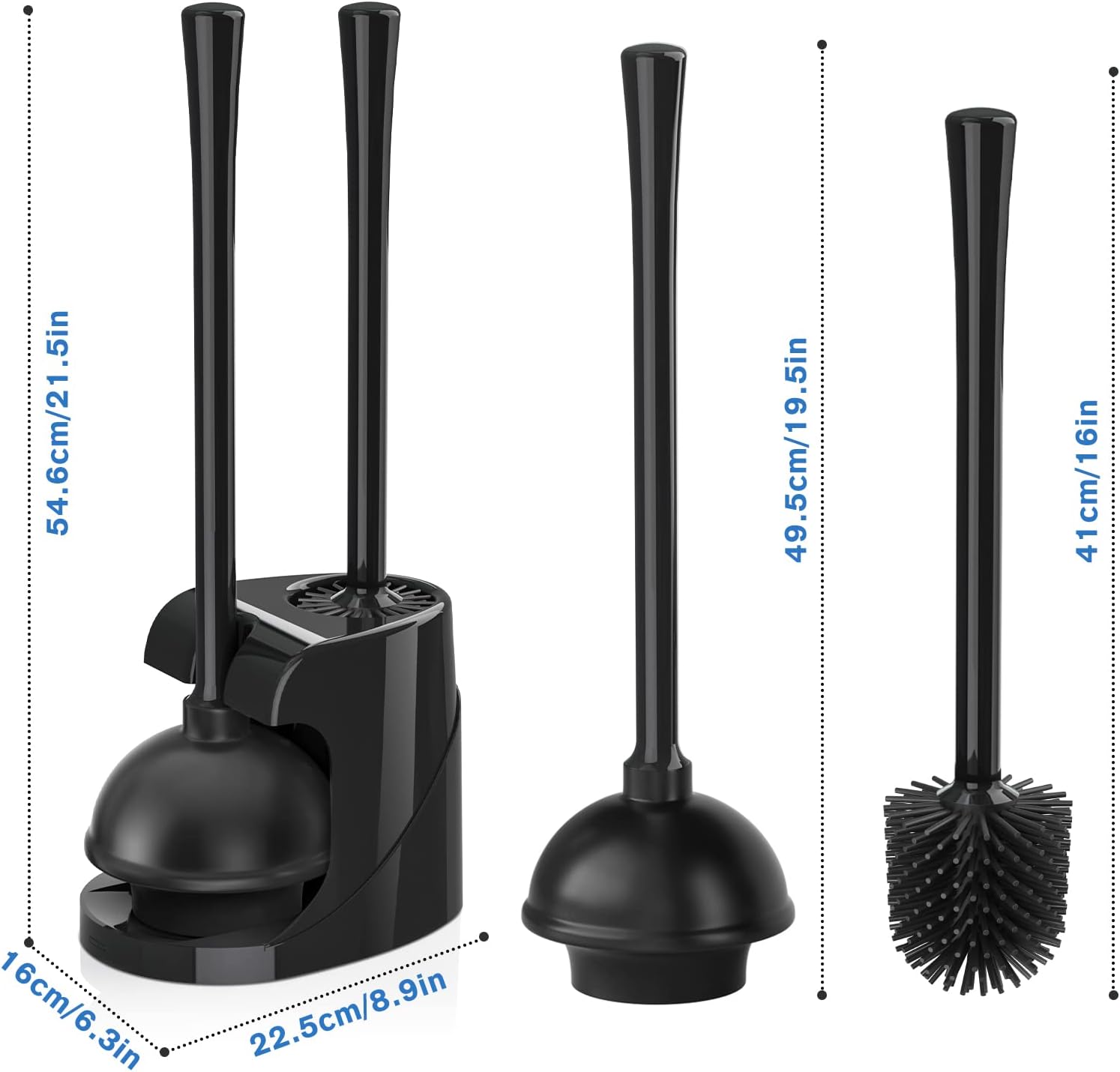 Black 2-in-1 Toilet Plunger and Brush Combo Set with Holder for 5.7-inch Drains - Image 7