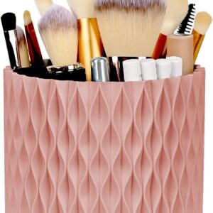 WAFJAMF Makeup Brush Holder 360 Rotating Cosmetics Holders Storage Cup for Vanity Desktop Bathroom Countertop 5 Slot Makeup Brushes Container - Classic Style - Pink