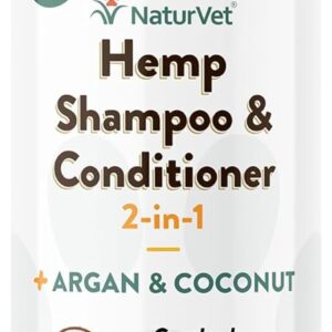NaturVet Hemp Shampoo & Conditioner 2-in-1 with Argan and Coconut for Dogs, 16oz Liquid, Made in The USA