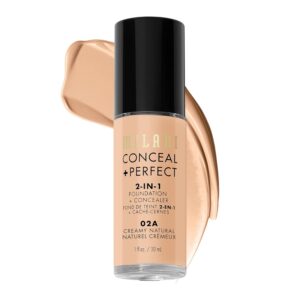 Milani Conceal + Perfect 2-in-1 Foundation + Concealer for a Flawless Complexion, Under Eye Corrector, Cover Redness and Imperfections, Waterproof and Sweatproof - Creamy Natural