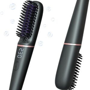 Ionic Hair Straightening Brush|Portable Hot Comb, Pro 450 Million Negative Ions, 25s Heat-up&Safe Auto-Off, 9 Tempdisplay&Dual Voltage, Sandwich Anti-Scald Comb Teeth, for Travel&Home(Black)