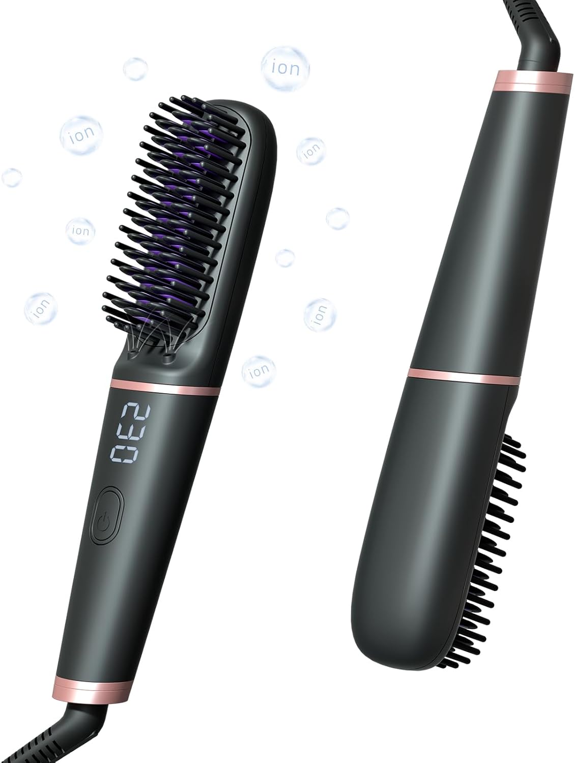 Ionic Hair Straightening Brush|Portable Hot Comb, Pro 450 Million Negative Ions, 25s Heat-up&Safe Auto-Off, 9 Tempdisplay&Dual Voltage, Sandwich Anti-Scald Comb Teeth, for Travel&Home(Black)