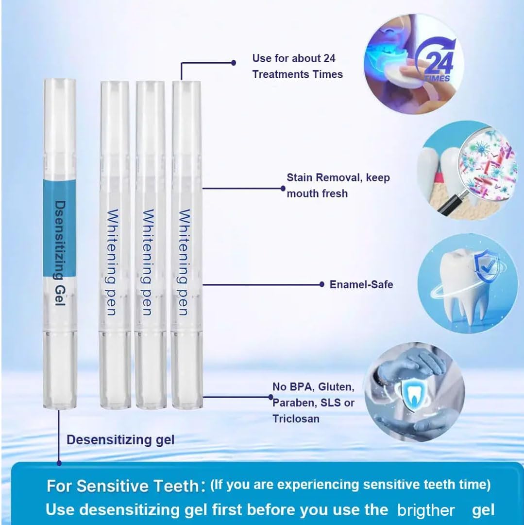 Sensitive Teeth Whitening Kit with LED Light, Gentle Gel Syringes, Blue - Image 3