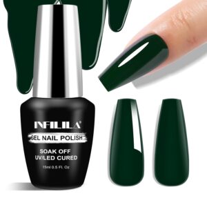 NXJ INFILILA Green Gel Nail Polish, 15ml 0.51oz One-Stroke Coloring Dark Green Gel Nail Polish, Hema Free Forest Color Soak Off UV LED Manicure DIY for Women Girls SQ067