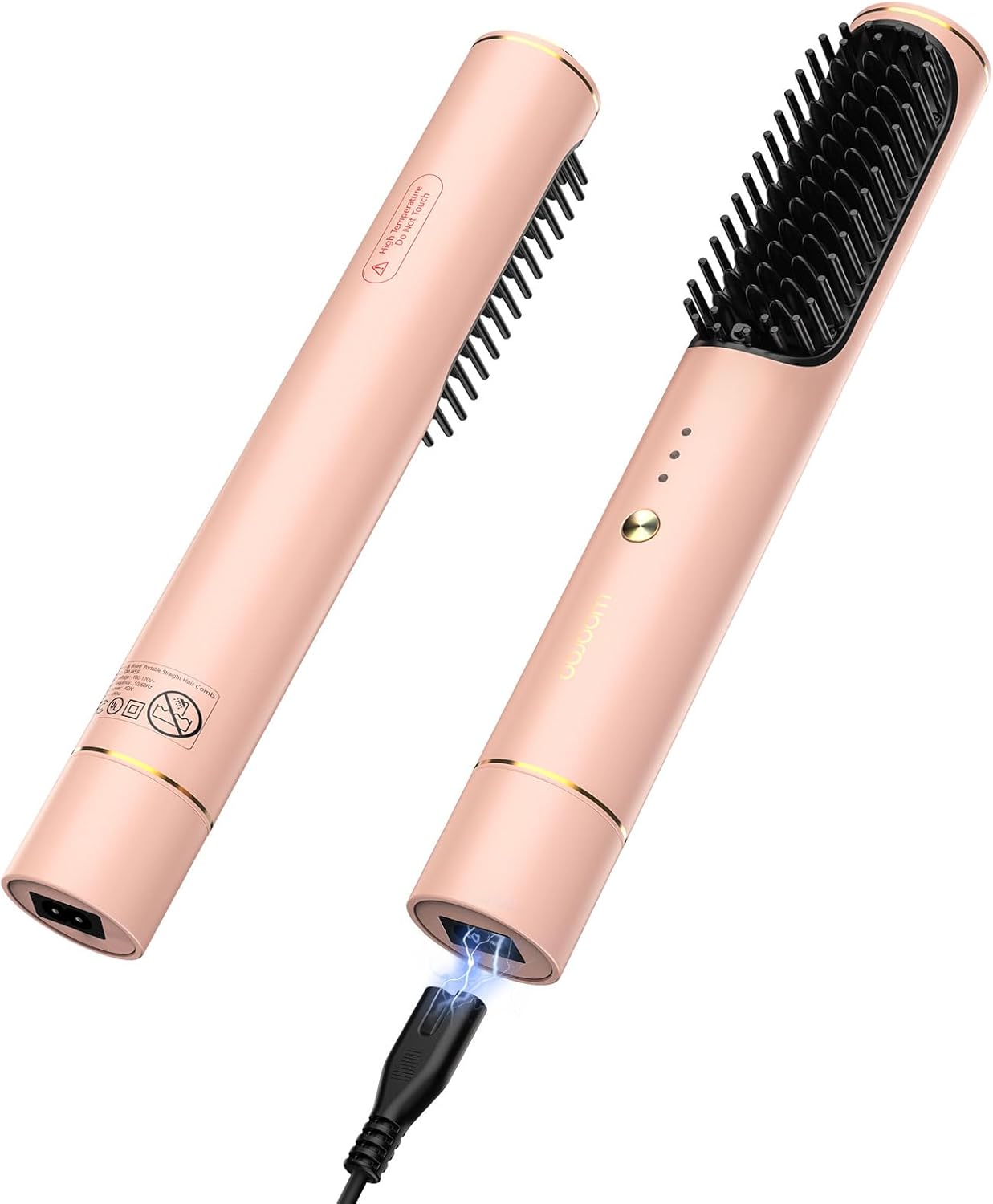 Cordless Hair Straightener Brush,Ceramic Straightening, Portable Straightening Brush for Travel, Ionic Hot Comb Straightener for Women with Fast Charging and Plugging Dual Power (Pink)