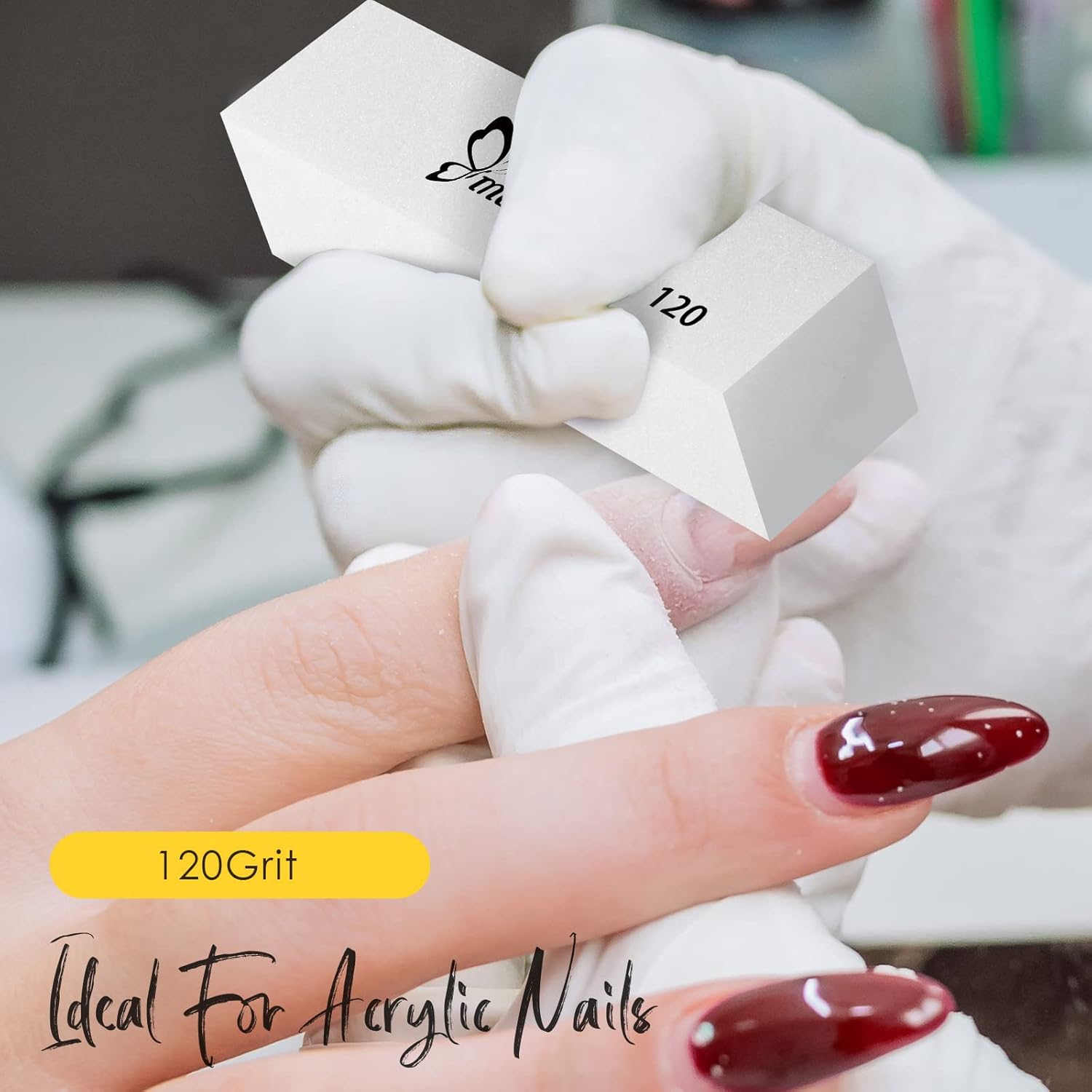 Maryton White 10 Count 120 Grit Nail Buffer Blocks for Acrylic and Gel Nails - Image 2