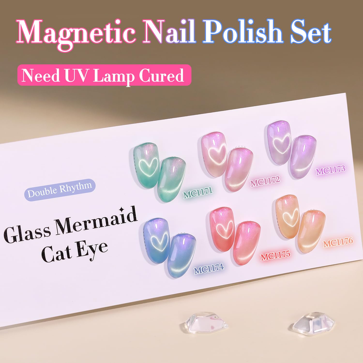 Double Rhythm 6-Piece Holographic Glitter Gel Nail Polish Set 0.5 Oz Mermaid Pink Rose - Image 3