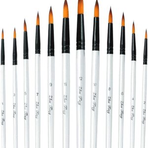 Acrylic Paint Brushes Set, 12pcs Professional Round-Pointed Tip Artist Paintbrushes for Acrylic Watercolor Oil Painting, Face Body Nail Art, Crafts, Canvas, Rock, Shoes, Miniature Model & Fine Detail