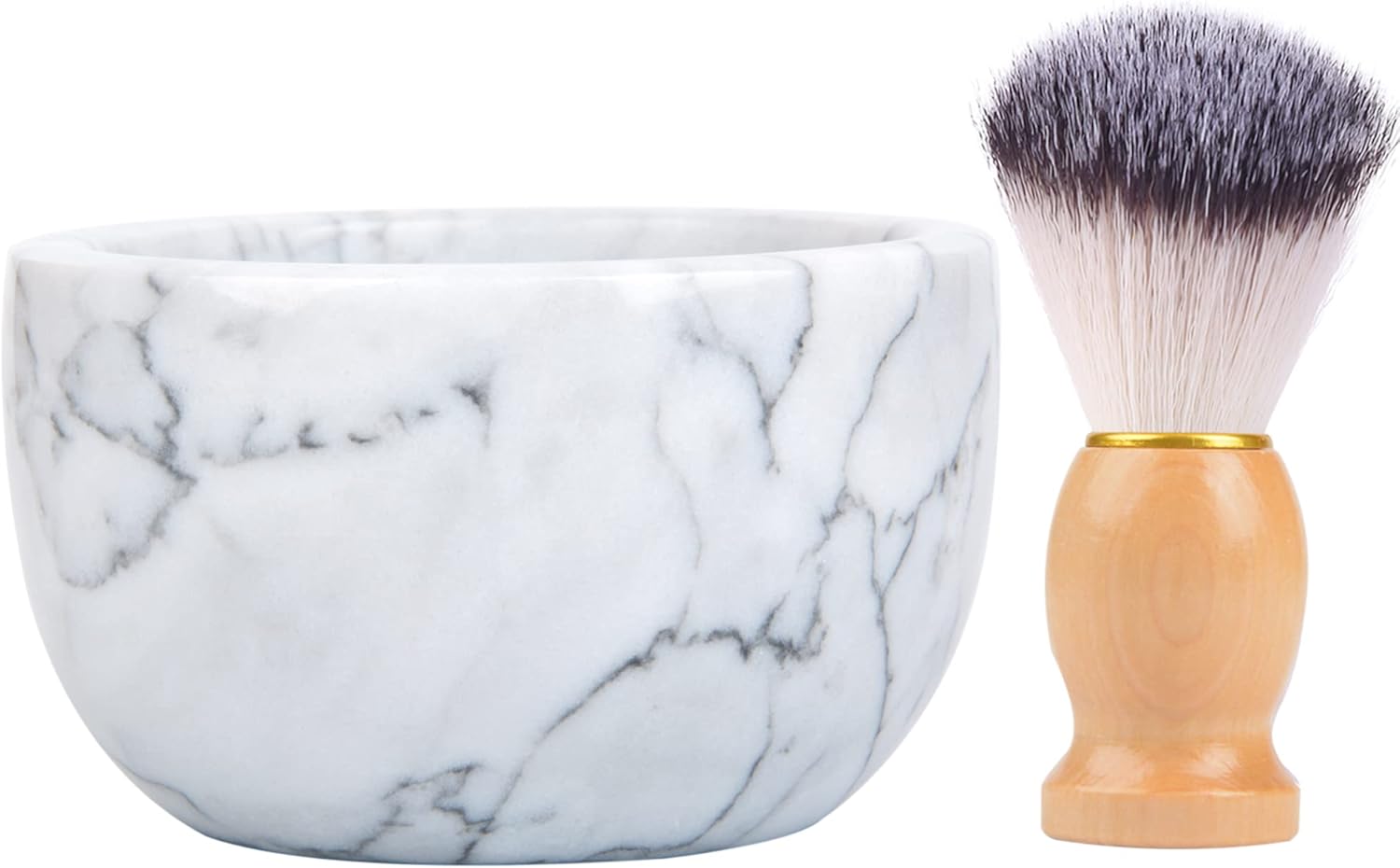 Marble Shaving Bowl for Shaving Soap & Cream, Shave Soap Cup Keep Warm Better, Produce Rich Foam Shaving Mug, Easy to Lather, Shaving Cup Gift for Men(White Grey)