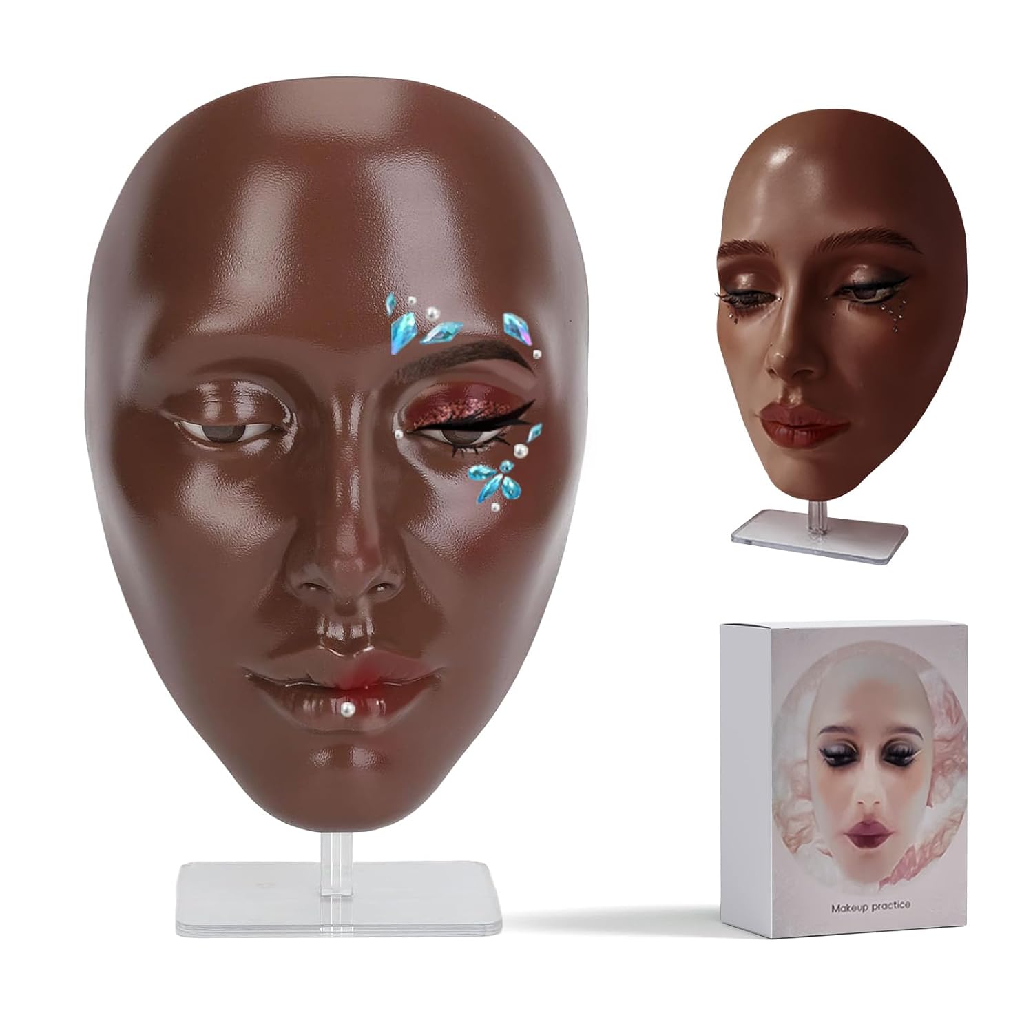 CHADWICK 5D makeup Practice Face Board, Silicone Makeup Mannequin Face, Reusable Beginner Practice Eye Makeup Face for Makeup Artist, Girl's Gift Or Professionals (Black)