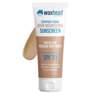 Waxhead Tinted Mineral Sunscreen for Face – Sheer Glow BB Cream Moisturizer with SPF 31, Non-Nano Zinc Oxide, Unscented, Non‑Comedogenic Mineral Facial Sunscreen, Wear under Makeup (Medium Tint 4oz)