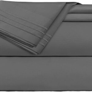 Clara Clark Premier 1800 Series 4 Piece Sheet Set Deep Pocket Brushed Microfiber, Wrinkle, Fade & Stain Resistant, RV-Short Queen, Charcoal Gray