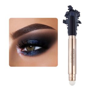Eye-Shadow Stick Makeup Cosmetics Eye Brightener Stick, Rotatable Cream Eye Shadow Pencil, Glitter Shimmer Eyeshadow Stick with Soft Brush for Eye Makeup (12# Smoky Gray-black)