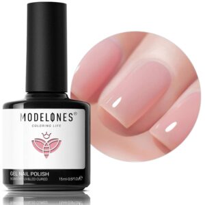modelones Pink Gel Nail Polish, 15 ML Nude Pink Gel Polish Sheer Neutral Color Jelly Summer Gel Nail Polish Natural Translucent Soak Off U V Gel Soap Nails for LGBT Nail Art French Manicure at Home