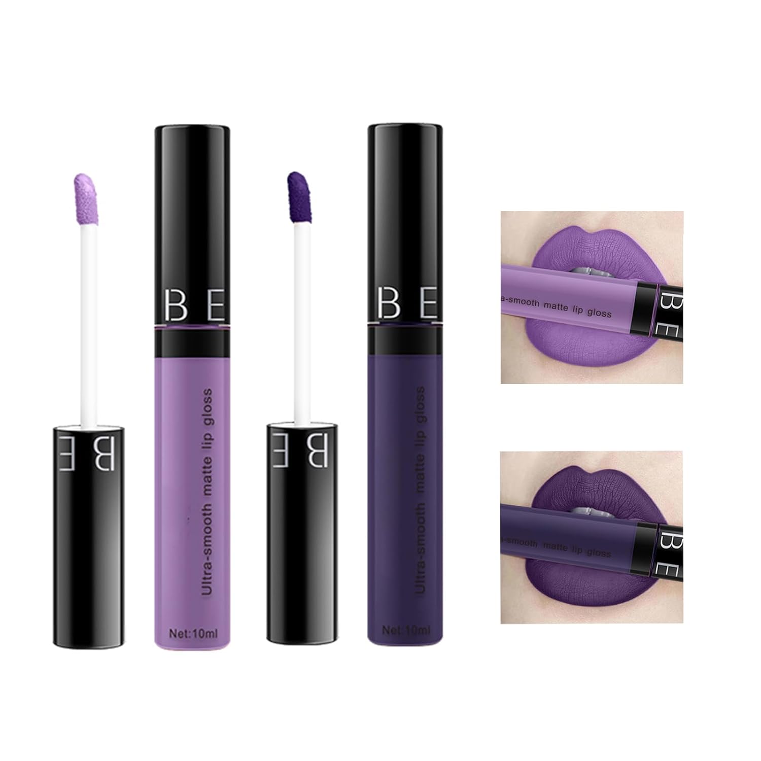 10-color matte non-stick cup lip glaze non-decolorizing Two together, light purple and dark purple lip gloss lipstick 0.68 FL OZ